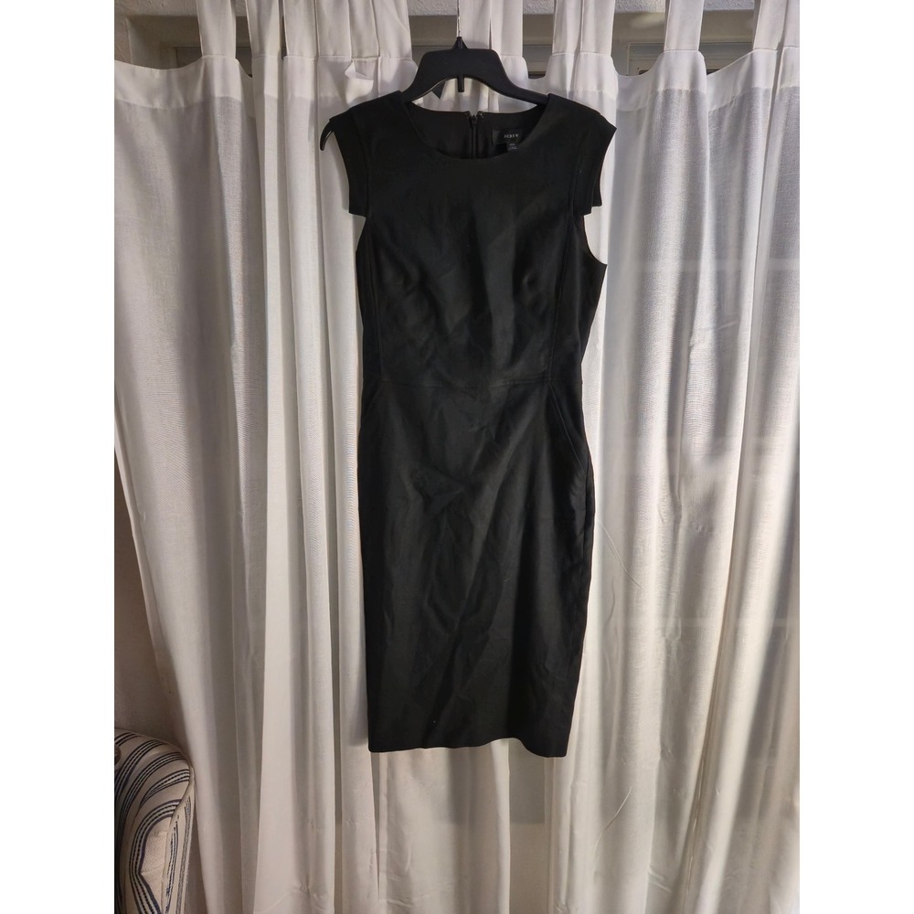 J.Crew Resume Sheath Dress Black Stretch Linen Blend Size 10T Professional EUC